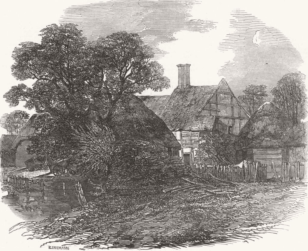BUCKS. Back of George's Farm, Grendon Underwood 1847 old antique print picture